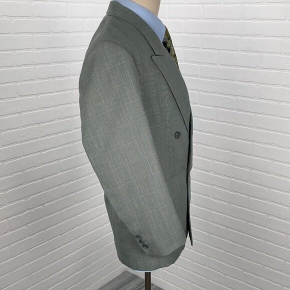 Unbranded Blazer Men 40 Black Teal‎ Blue Houndstooth Plaid Double Breasted VTG - Picture 5 of 11